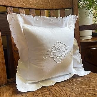 Embroidered and LACE 2-PC Pillow Decorative Pillow Set, 10 inches, Tara White 10" 2 Count
