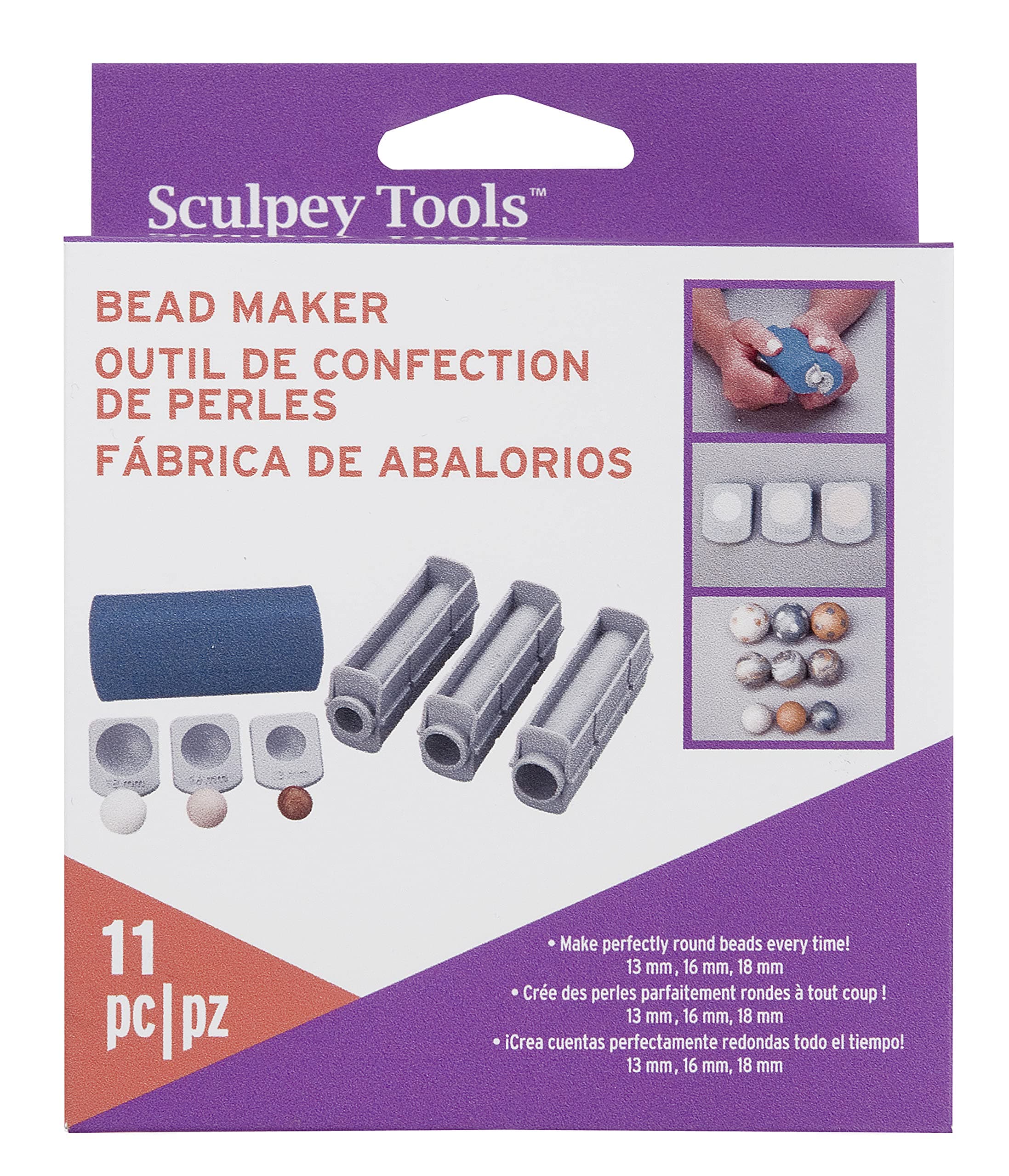 Polyform Sculpey Tools Round Bead Maker, 11 piece set, polymer oven-bake clay jewelry making tool, helps you make perfectly round beads in three sizes, great for all skill levels