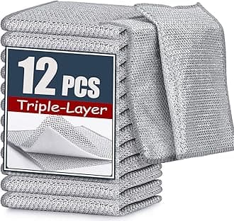 Navona 12 Pcs New Upgrade Steel Wire Dishcloth,Triple-Layer Steel Wire Cleaning Cloth,Powerful Cleaning Non-Scratch Wire Dishcloth Rag for Cookware, Sinks, Dishes, Stove Tops