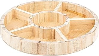 Wooden Tray with 6 Sections – 3 Pack Round Tray Chip and Dip Platter – Divided Serving Tray for Appetizers & Snacks – Veggie Platter - Food Trays for Party Montessori Wooden Trays - 8.5”x8.5”x1”