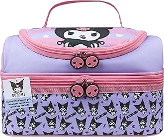Hello Kitty Kuromi Insulated Lunch Bag Two Compartments Anime Kawaii Lunch Box Cooler Bag for Picnic Gifts for Kids (Multi Kuromi)