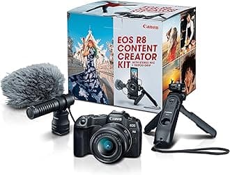 EOS R8 Content Creator Kit, Full-Frame Hybrid Mirrorless Camera with Tripod & Stereo Microphone, 24.2 Megapixel CMOS Image Sensor, 4K Video, RF Mount, Vlogging Camera, Black