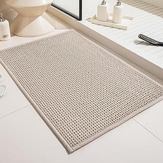 Bath Mat Shower Rug for Bathroom – 36x24 Machine Washable & Quick Dry Plush Floor Mat, Soft & Absorbent & Non Slip Chenille Boho Small Bathmat, Beige