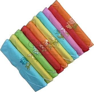 [Caruso Italy] Women's Embroidered 100% Pure Cotton Handkerchiefs Light Color 10 Pcs... 28x28cm Medium Color, Medium color