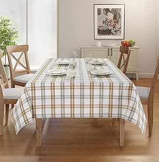 Casa De Lan Rectangle Table Cloth - Table Cover - Cotton Mitered Stitched - Checks Table Covers for Kitchen Dining, Wedding, Decorations, & Parties - 60x120 in - Khaki Window
