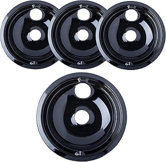 Kitchen Basics 101 Porcelain Drip Pans (3) 6” WB31M20, (1) 8” WB31M19 Replacement for GE P119204XZ Style B Black