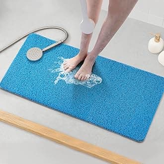 Asvin Soft Textured Bath, Shower, Tub Mat, 35x16 Inch, Phthalate Free, Non Slip Comfort Bathtub Mats with Drain, PVC Loofah Bathroom Mats for Wet Areas, Quick Drying