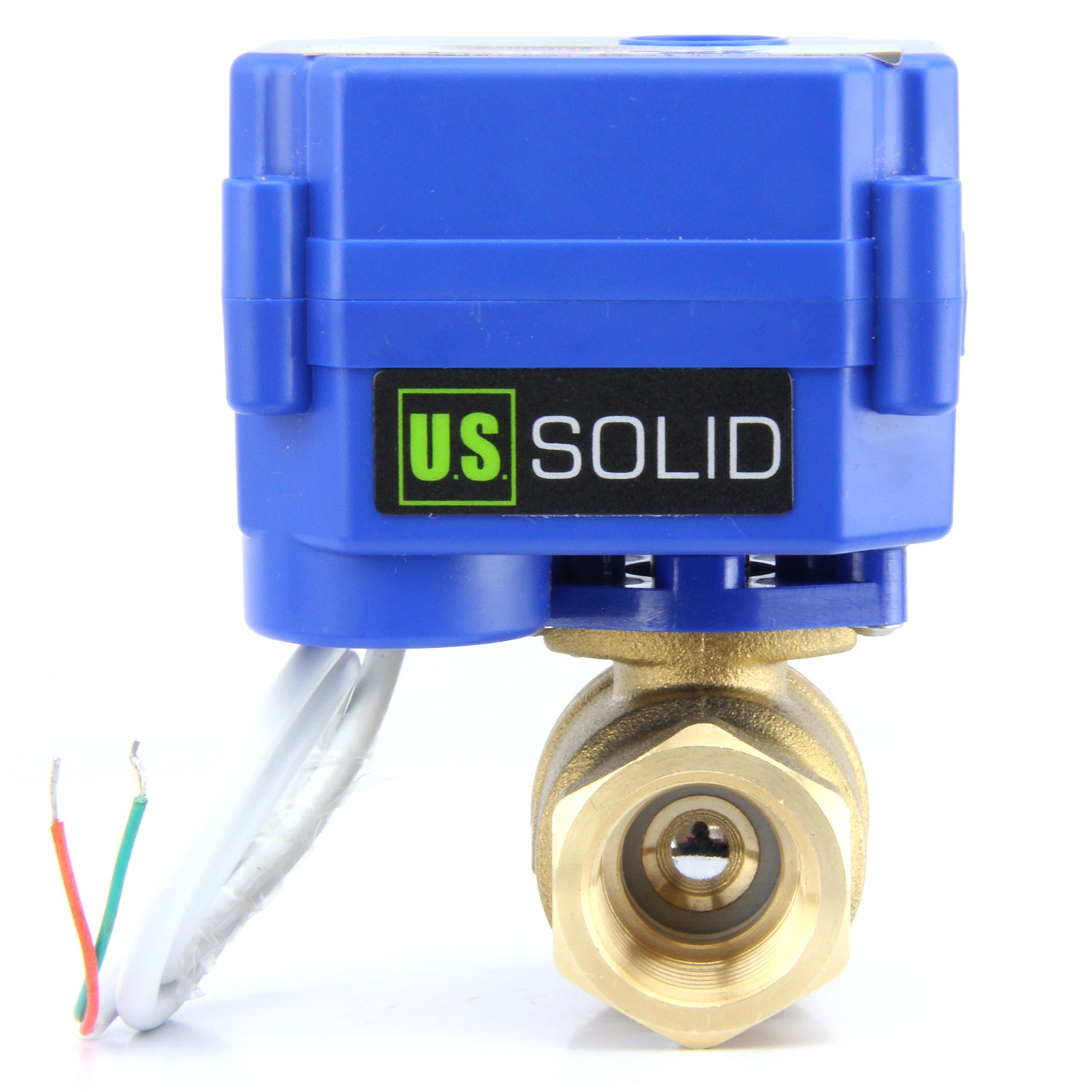 U.S. Solid Motorized Ball Valve- 1/2" Brass Ball Valve with Full Port, 9-24V AC/DC and 2 Wire Auto Return Setup