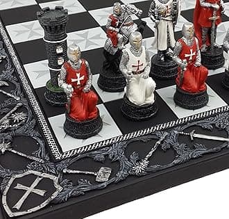Medieval Times Crusades Red and White Armored Maltese Knights Chess Set with 17" Board