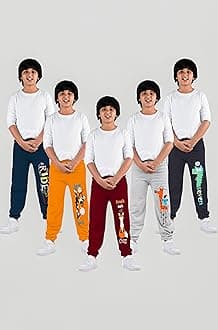 KYDA Kids® Boys 100% Cotton Printed Track Pants | Elastic Waist Loose Fit Kids Casual Summer Trousers | Multicolor Combo (Pack of 5)