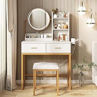 Round Mirror Vanity with Stool