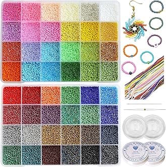 Bala&Fillic Size 2mm Seed Beads 48 Colors About 38000 pcs in Storage Box, 12/0 Glass Seed Beads for Making Bracelets Earrings Necklaces Jewelry