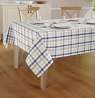 Cotton Table Cloth - Rectangle Table Cover - Multicolor Check Cover - Cotton Mitered Stitched - Wrinkle Free - for Kitchen Dining, Wedding, Decorations, & Parties - 60'' x 104'' - Taupe