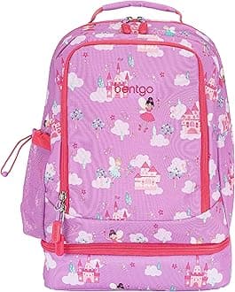 BentgoKids Prints 2-in-1 Backpack & Insulated Lunch Bag - Durable, Lightweight, Colorful Prints for Girls and Boys, Water-Resistant Fabric, Padded Straps and Back with Large Compartments (Fairies)