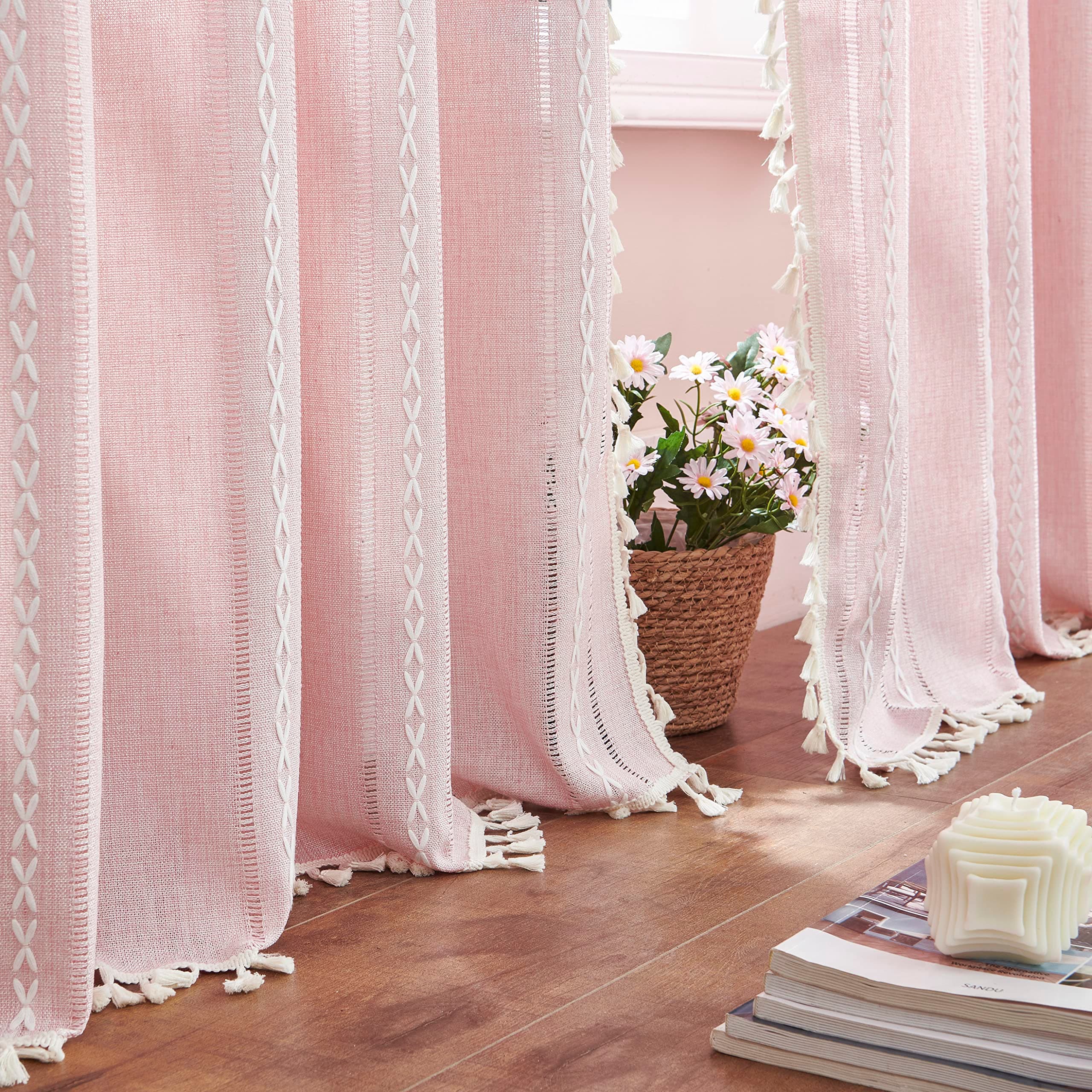 pink boho curtains