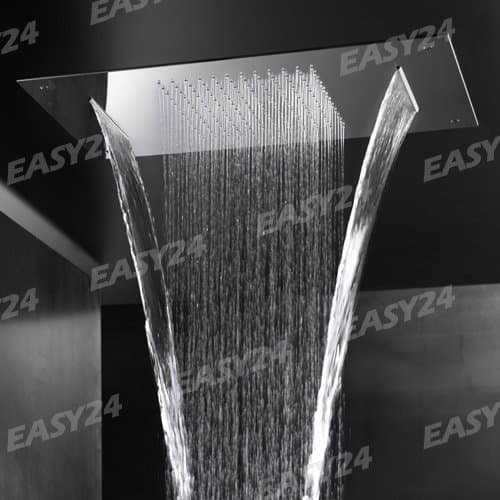 Rectangular Shower Head Anti-limescale 49 x 36 Double Waterfall Rain by AQUArelax Nuts Chrome Steel Super Mirror Made in Italy