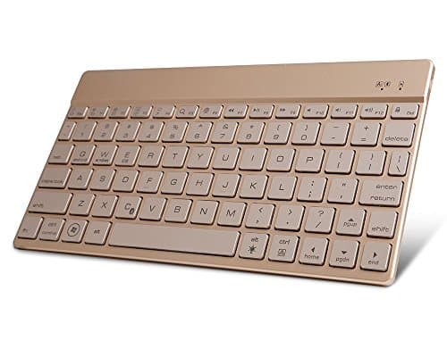 Wireless Bluetooth Keyboard, HSZCTech 7-Color Backlit LED Wireless Bluetooth QWERTY Keyboard with Rechargeable Battery for IOS, Android, Windows System, PC, Tablet and Smart Phone(Ultra Light & Slim)Gold