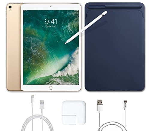 2017 New IPad Pro Bundle (4 Items): Apple 10.5 inch iPad Pro with Wi-Fi 512 GB Gold, Leather Sleeve Midnight Blue, Apple Pencil and Mytrix USB Apple Lightning Cable
