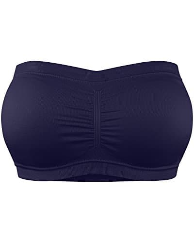 BA Women's Basic Strapless Seamless Padded Bandeau Solid Tube Bra Tops NAVY