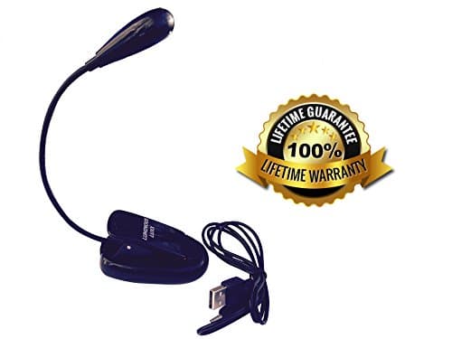 Book Light for Reading in Bed Performing a Task or Hobby - Portable Free Standing & Clip On. For Kindle, Travel, Study, & Kids - 2 LED Brightness Settings - With Sturdy Clamp, Batteries, & USB Cable.
