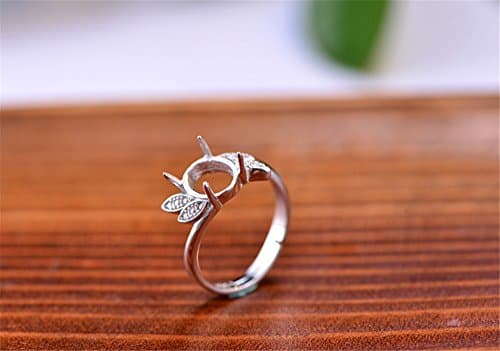 Ring Blank (7.5x8mm Oval Blank) Adjustable Ring Setting Long-Lasting White Gold Plated 925 Silver Zircon Ring Base R678B