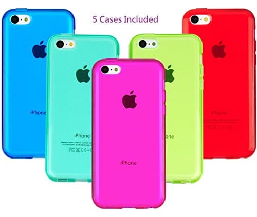 iPhone SE Case, 5 Pack COVERSUIT Transparent Protective Case Soft Back Cyrstal Clear Gel Silicone Anti-Scratch Finish Bumper Case for iPhone SE/5/5S (Blue, Teal, Hot PInk, Yellow, Red)