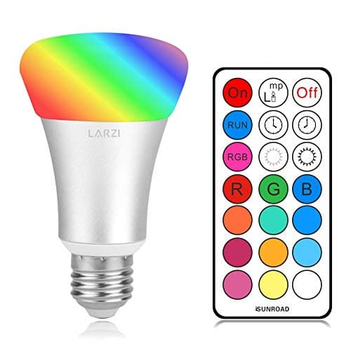 LARZI LED RGB+ White Light Bulb with Remote Controller, E26 10W Dimmable Color Changing Light Bulbs 12 Colors with Memory Function and Wall Switch Control