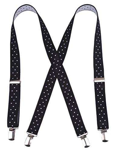 Warm Sunshine Men's X-back Elastic Adjustable Solid Clip Suspender,Black Dots