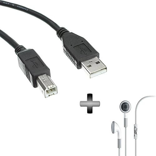 Poyblock 2.0 USB Cable Cord for Lexmark E232 E234 E240 Printer (10ft) + Earphone w Mic