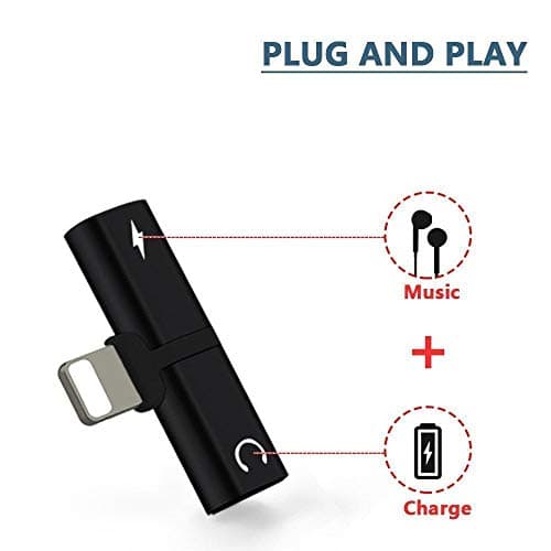 Osray iPhone X 8 8 Plus 7 7 Plus Adapter & Splitter Double Lightning Headphone Audio & Charge Cable, Support Music Control Charger and Phone Communication Black