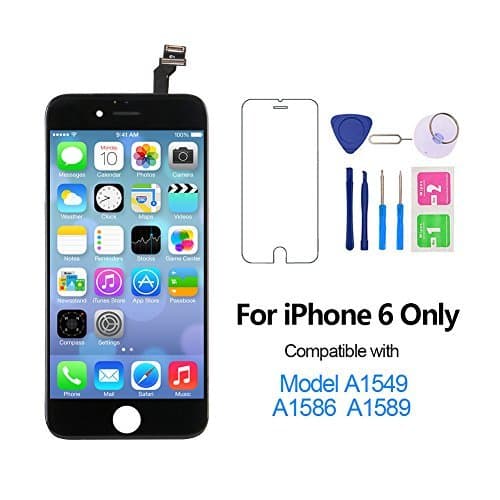 For iPhone 6 Screen Replacement 4.7", Miardo LCD Touch Display Digitizer Assembly Set Included Repair Tools, Compatible with Model A1549, A1586, A1589 (Black)