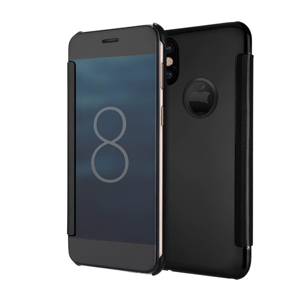 iPhone X Case, Mirror Clear View Window Flip PC Hard Case Cover for iPhone X (2017) 5.8inch TOXZOA(Black)