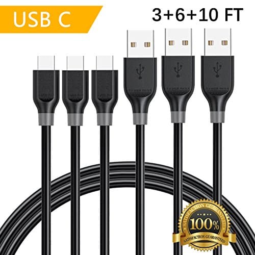 USB Type C Charging Cable 3 Pack (3Ft 6Ft 10Ft) Fast Charging Cable for Galaxy S8/S8 Plus, Moto Z, HTC 10/U11/Bolt/Ultra,LG V30/V20/G6/G5,and Other USB C Devices