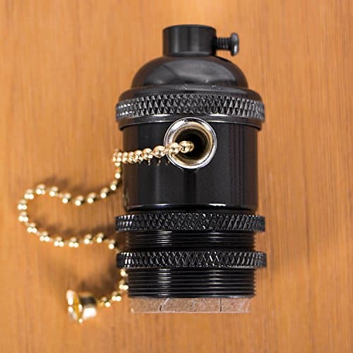 Walcut E26/ E27 Pull Chain Solid Brass Industrial Light Socket Vintage Edison Pendant Lamp (Pearl Black)
