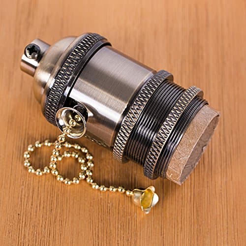 Walcut E26/ E27 Pull Chain Solid Brass Industrial Light Socket Vintage Edison Pendant Lamp (Bronze)