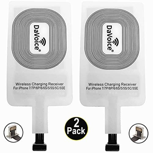 DaVoice Wireless Charging Adapter Receiver for iPhone (2 pack) Compatible with Apple iPhone 7/7 Plus 6s/6s+ 6/6+ 5/5s/5c/ SE for Wireless Charger Charging - Works with a Thin Case and any Charging Pad