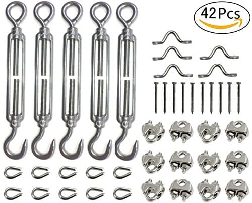 Senmit Globe String Light Hanging Kit,5-Pcs Turnbuckle(Eye&Hook, M6), 10-Pcs Thimble(M3) , 5-Pcs Pad Eye Straps, 12-Pcs Cable Clip Clamp (M3) , 10-Pcs Screws