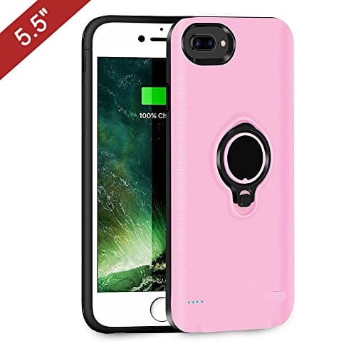 iPhone 6 plus/6s plus/7 plus Battery Case, QueenAcc 3700mAh Portable Battery Charging Case Slim Extended Battery Pack Lightning Cable Input with Kickstand and Support Magnetic Car Holder.(pink, 5.5)