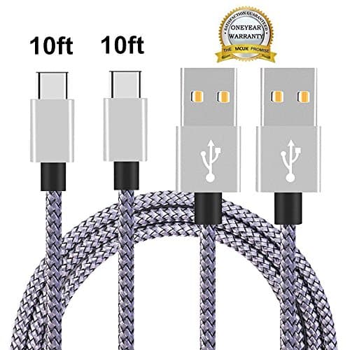 USB Type C Cable, MCUK 2Pack 10ft Nylon Braided Long Cord USB Type A to C Charging Cord for Samsung Galaxy S8/S8+/Note 8, LG G6/G5/V30/V20, Nexus 5X/6P, Nintendo Switch and More (Fishnet Grey)
