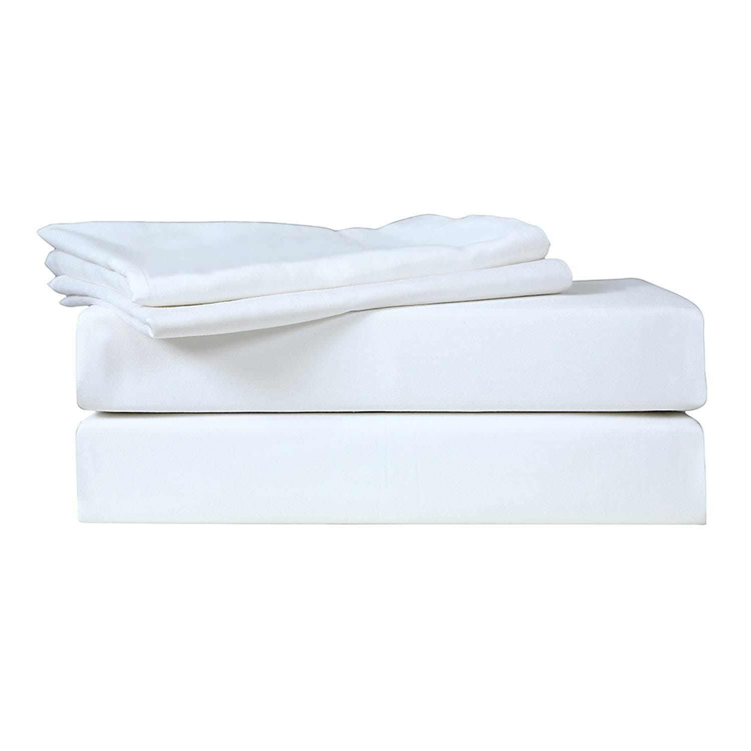 Just Linen 500 Thread Count 100% Cotton Sateen Solid, White Color, Queen Bedding 4 Piece Sheet Set with Deep Pocketed Fitted Sheet
