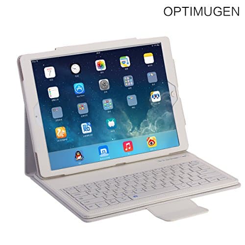 iPad Pro Bluetooth Keyboard Case,OPTIMUGEN (TM) Magnetically Detachable Bluetooth Keyboard PU Leather Muti-angle Stand Folio Smart Cover for Apple iPad Pro 12.9" 2015 (White)