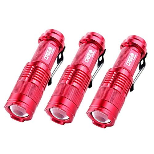 3 PACK Mini LED Flashlight, Your Supermart 3 Mode Tactical Led Flashlight Cree Q5 LED Torch 300 Lumens Adjustable Focus Zoomable Light Lamp for Hiking, Hunting, Fishing and Camping Red