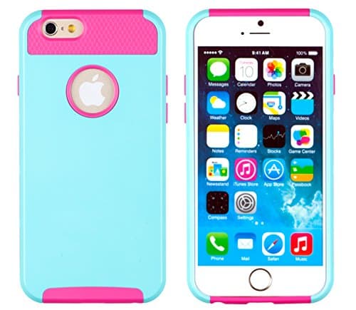 iPhone 6 Plus + Case, DandyCase 2in1 Full-Body DUAL LAYER HYBRID Shock-Protector Slim Case Cover for Apple iPhone 6 Plus (5.5" screen) - (Turquoise & Hot Pink)