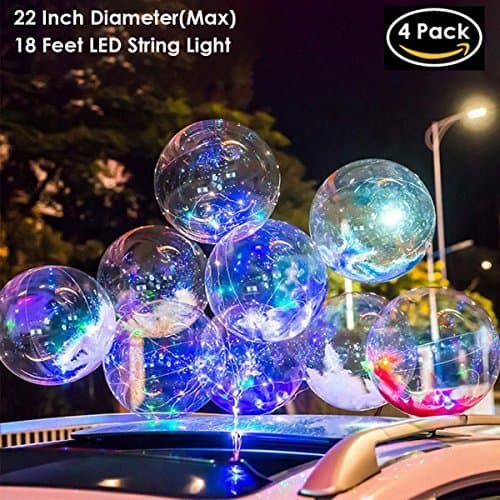 22inch( pull before inflate) 4 pack LED Light up bobo balloons, OUMAX Multi-Color LED Light Up Balloon with 3 Flash Modes, 18 Feet LED String light, ON/OFF Button, great for house decorations, wedding and Party Decoration