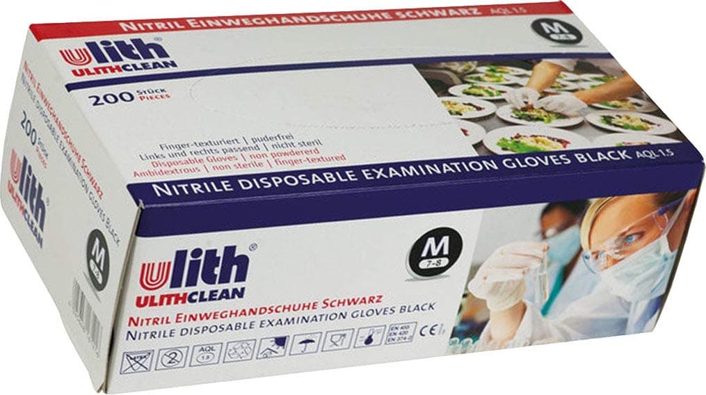 Ulith Niril Disposable gloves without powder in black selectable size: S - M - L - XL 200 Piece / Pack - Medium