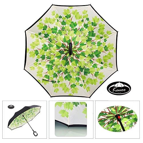 Inverted Umbrella, Inside Out Reverse Folding Umbrella with Double Layer for Car and Outdoor (Green Shade)