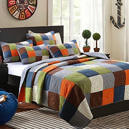 CONTONTING Pure Cotton 3-Piece Comforter Set, Patchwork Quilt Set, Bedspreads Set, Coverlets, Queen