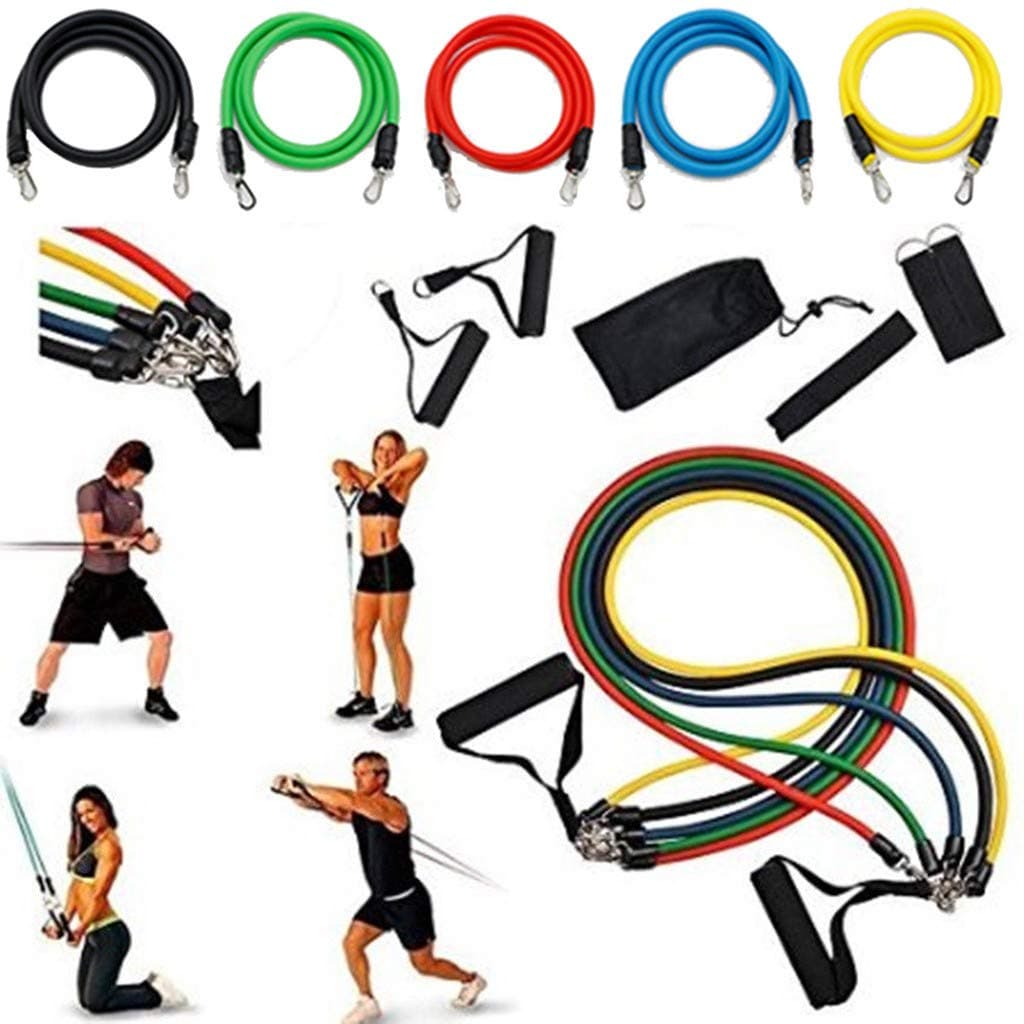 youeneom Resistance Band Set,Include 11 Stackable Exercise Bands with Door Anchor, Ankle Straps, Carrying Case & Guide Ebook for Resistance Training, Home Workouts,Physical Therapy,Yoga