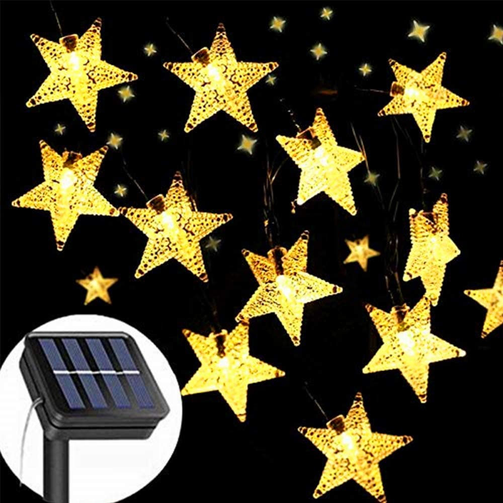 Solar Star String Lights 2 Pack Each 23Ft Total 100 LED Star, 8 Lighting Modes Fairy Lights, Waterproof Solar Led String Lights Playhouse Lawn Patio Landscape Decor Lights for Garden, Party (Warm)