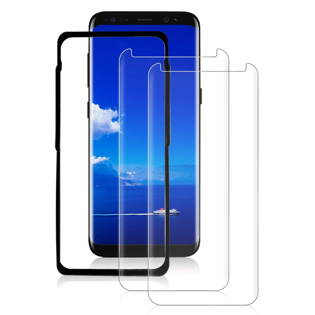 Vzzn(2 Pack S8 plus Screen Protector with Alignment Frame Tool,Screen Protector Tempered Glass compatible with Samsung Galaxy S8 plus 3D Full Coverage/HD Clear/9H Hardness/Anti-Scratch